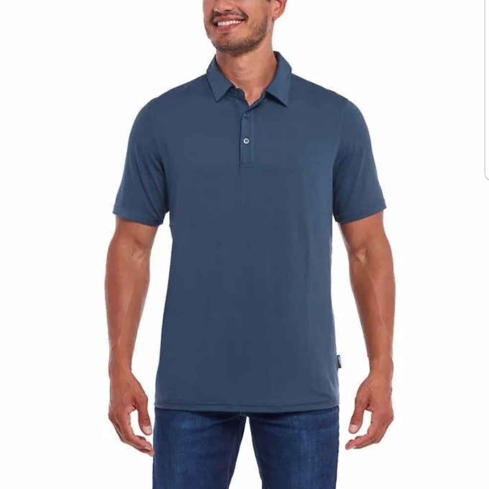 New! Men's Gerry Polo Shirt Short Sleeve Blue Brushed Knit Stretch Size 3XL